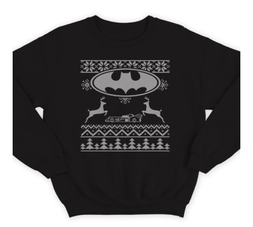 Прикольный свитшот с новогодним принтом и знаком бэтмена