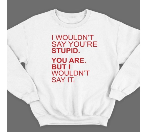 Прикольный свитшот с надписью "I wouldn't say you're stupid. You are. But i wouldn't say it."