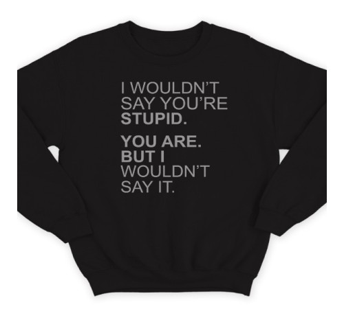 Прикольный свитшот с надписью "I wouldn't say you're stupid. You are. But i wouldn't say it."