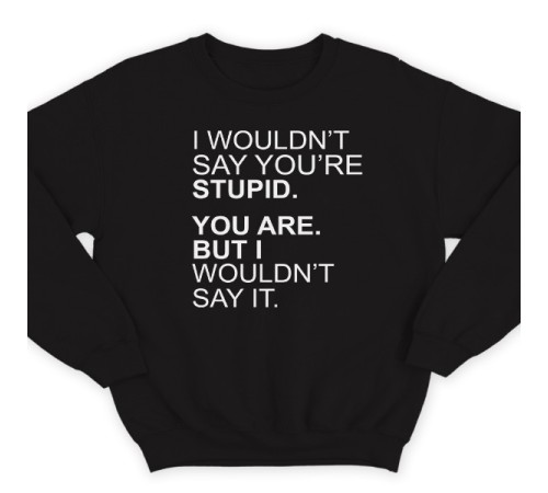 Прикольный свитшот с надписью "I wouldn't say you're stupid. You are. But i wouldn't say it."