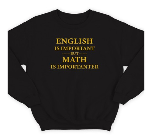 Прикольный свитшот с надписью "English is important but math is importanter"