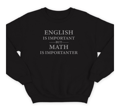 Прикольный свитшот с надписью "English is important but math is importanter"
