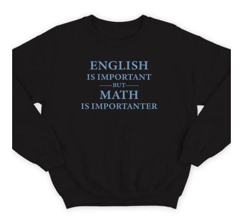 Прикольный свитшот с надписью "English is important but math is importanter"