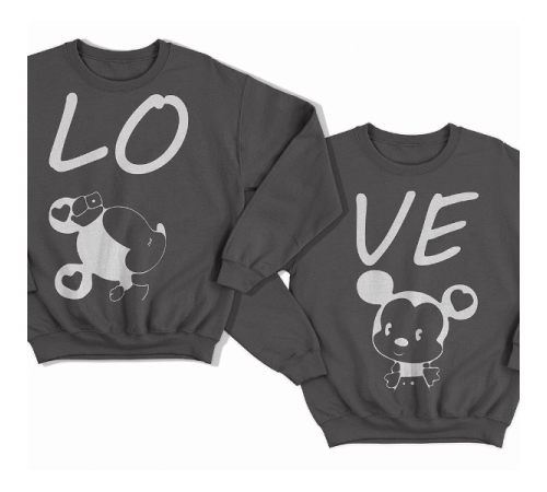 Парные свитшоты для влюбленных "LO" (Лю-) и  "VE" (-бовь)