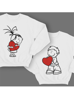 Парные свитшоты для молодоженов  "Девочка и мальчик с сердечками"