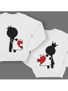 Парные свитшоты для молодоженов "Человечки соединяющие сердце-пазл"