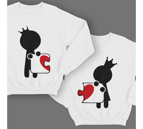 Парные свитшоты для молодоженов "Человечки соединяющие сердце-пазл"