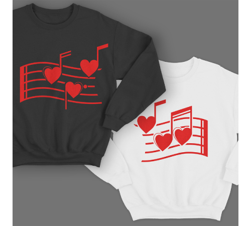 Парные свитшоты для молодоженов "Нотки-сердечки"