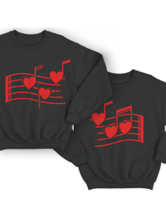 Парные свитшоты для молодоженов "Нотки-сердечки"