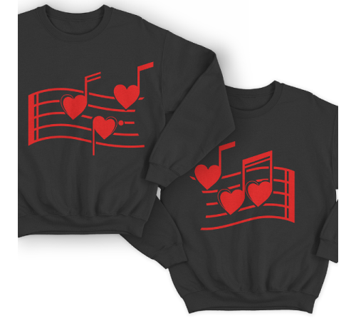 Парные свитшоты для молодоженов "Нотки-сердечки"