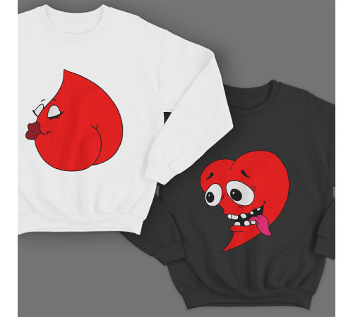 Парные свитшоты для молодоженов "Похотливые сердечками"