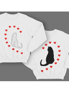 Парные свитшоты для молодоженов "Кошечки и сердечки"