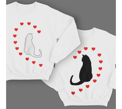 Парные свитшоты для молодоженов "Кошечки и сердечки"