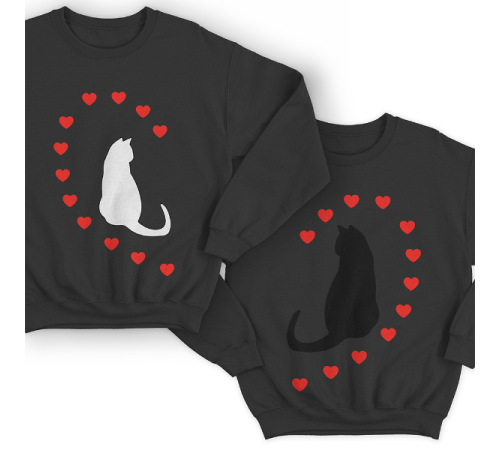 Парные свитшоты для молодоженов "Кошечки и сердечки"