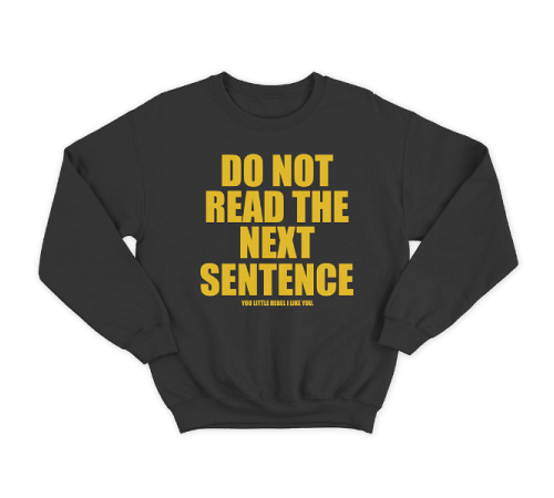 Прикольный свитшот с принтом "Do not read the next sentence"