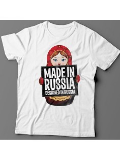 Футболка с изображением матрешки "Made in Russia (Сделано в России)"