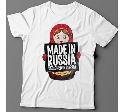 Футболка с изображением матрешки "Made in Russia (Сделано в России)"