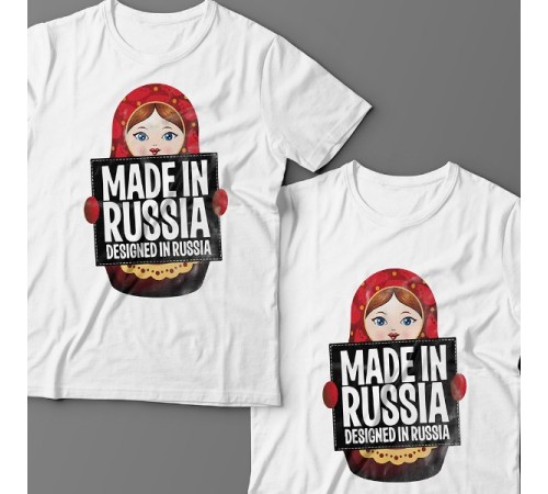 Футболка с изображением матрешки "Made in Russia (Сделано в России)"