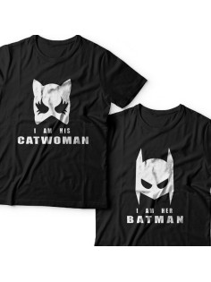 Парные футболки для влюбленных "I am his Catwoman (Я его женщина-кошка)"/"I am her Batman (Я ее бэтмен)"