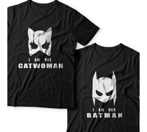 Парные футболки для влюбленных "I am his Catwoman (Я его женщина-кошка)"/"I am her Batman (Я ее бэтмен)"