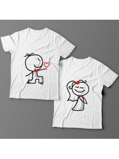 Парные футболки для молодоженов со смешными изображениями жениха и невесты.