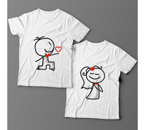Парные футболки для молодоженов со смешными изображениями жениха и невесты.
