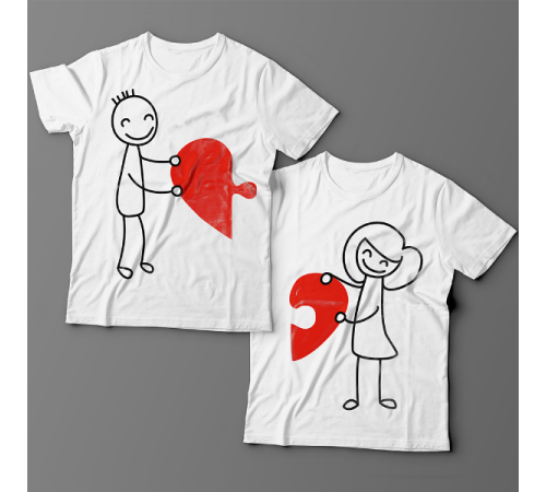 Парные футболки для влюбленных с изображениями мальчика и девочки, соединяющими сердце-пазл