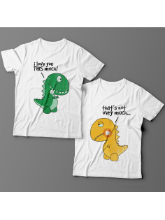 Парные футболки для влюбленных с изображениями динозавриков и надписью  "I love you This much" ("Я люблю тебя ВОТ так")