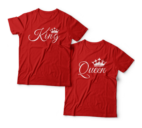 Парные футболки для влюбленных с надписями "King" (Король) и  "Queen" (Королева)