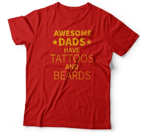 Футболка в подарок для папы с надписью "Awesome dads have tattoos and beards"