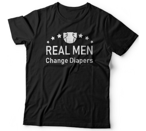 Футболка в подарок для папы с надписью "Real man change diapers" ("Настоящие мужики меняют подгузники")
