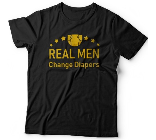 Футболка в подарок для папы с надписью "Real man change diapers" ("Настоящие мужики меняют подгузники")
