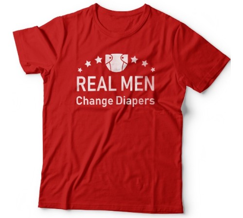 Футболка в подарок для папы с надписью "Real man change diapers" ("Настоящие мужики меняют подгузники")