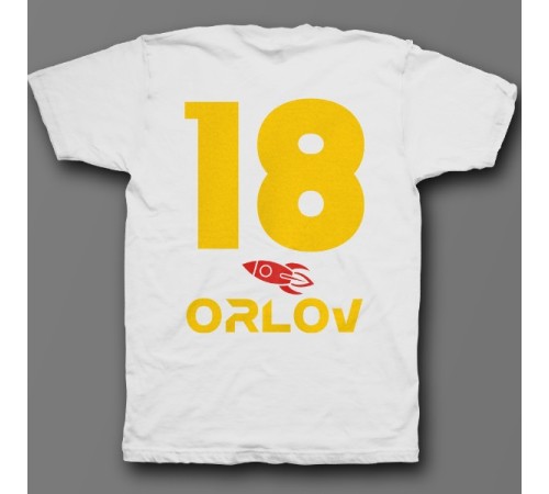 Именная футболка с космическим шрифтом и ракетой #21