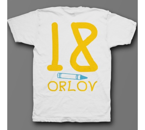 Именная футболка с детским шрифтом и мелками #23