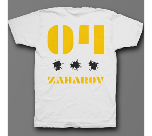 Именная футболка с трафаретным шрифтом и дырками от пуль #26