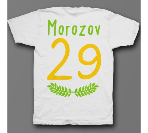 Именная футболка с тонким шрифтом и листьями #35