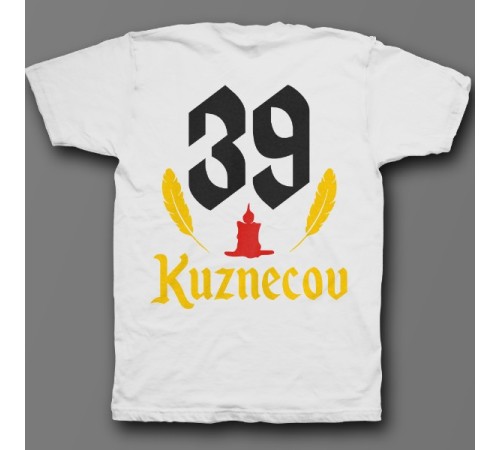 Именная футболка с шрифтом старого времени и свечой #50