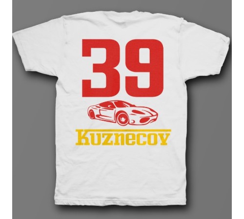 Именная футболка с шрифтом феррари и машиной #49