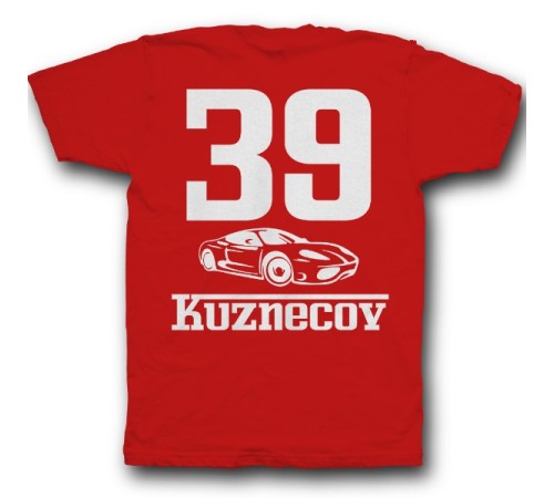Именная футболка с шрифтом феррари и машиной #49