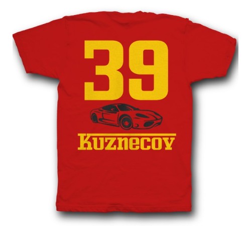 Именная футболка с шрифтом феррари и машиной #49