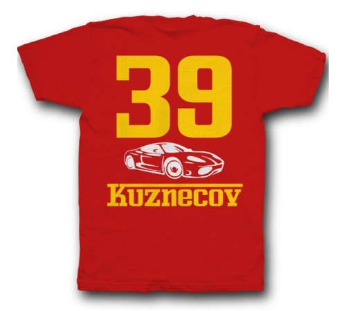 Именная футболка с шрифтом феррари и машиной #49