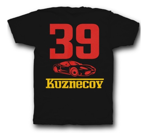 Именная футболка с шрифтом феррари и машиной #49