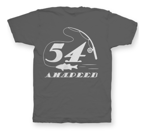 Именная футболка с печатным шрифтом и атрибутами рыбалки #70