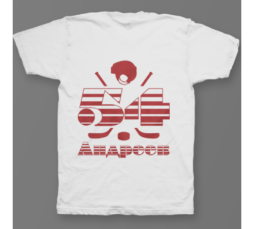 Именная футболка с полосатым шрифтом и хоккейными принадлежностями #66