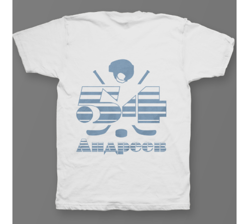 Именная футболка с полосатым шрифтом и хоккейными принадлежностями #66