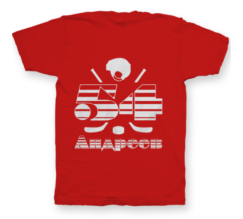 Именная футболка с полосатым шрифтом и хоккейными принадлежностями #66