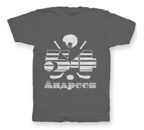 Именная футболка с полосатым шрифтом и хоккейными принадлежностями #66