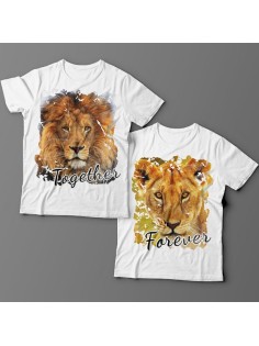 Парные футболки для влюбленных со львом и львицей "Together forever"