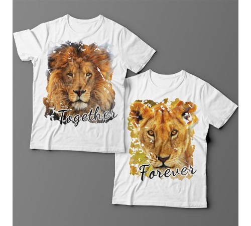 Парные футболки для влюбленных со львом и львицей "Together forever"